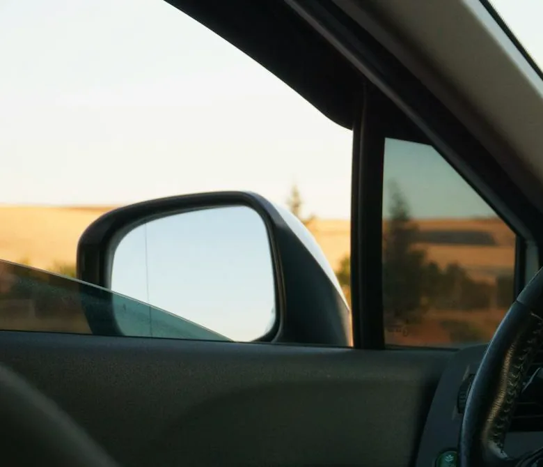 Warmes Abendlicht über dem Neckartal, gesehen aus einem Auto